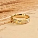 Tricolor gouden gematteerde ring | Diamant 0,03 ct., Sieraden, Tassen en Uiterlijk, Ringen, 18 tot 19, Gebruikt, Overige kleuren
