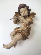Snijwerk, Farbiger Engel mit Querflöte - Schutzengel -, Antiek en Kunst