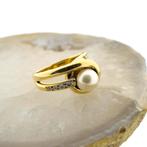 Gouden ring met parel en diamant | 0,08 ct. (parel ring), Sieraden, Tassen en Uiterlijk, Gebruikt, Overige kleuren, Ophalen of Verzenden