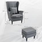 TRUUSK Oorfauteuil met Voetenbank - Linnenlook - Lendenkusse, Huis en Inrichting, Fauteuils, Verzenden, Nieuw