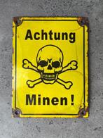 Pas op mijnen! - World War II - Emaille plaat - Emaille,, Antiek en Kunst