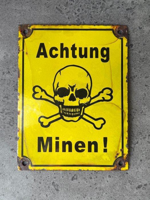 Pas op mijnen! - World War II - Emaille plaat - Emaille,, Antiek en Kunst, Antiek | Wandborden en Tegels