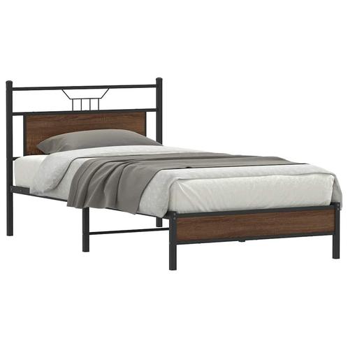 vidaXL Bedframe zonder matras 107x203 cm spaanplaat bruin, Huis en Inrichting, Slaapkamer | Bedden, Bruin, Nieuw, Hout, Eenpersoons