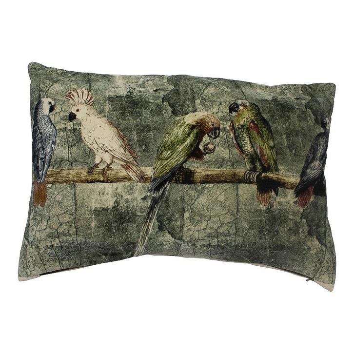 groot kussen fluweel charming parkieten en kaketoes 40x60cm*, Huis en Inrichting, Woonaccessoires | Overige, Verzenden