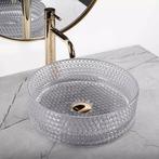 REA Glazen waskom - grijs - diamantstructuur - Ø35,5 cm -.., Ophalen of Verzenden, Nieuw