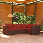 vidaXL 4-delige Loungeset met kussens poly rattan bruin, Verzenden, Nieuw, Rotan, Loungeset