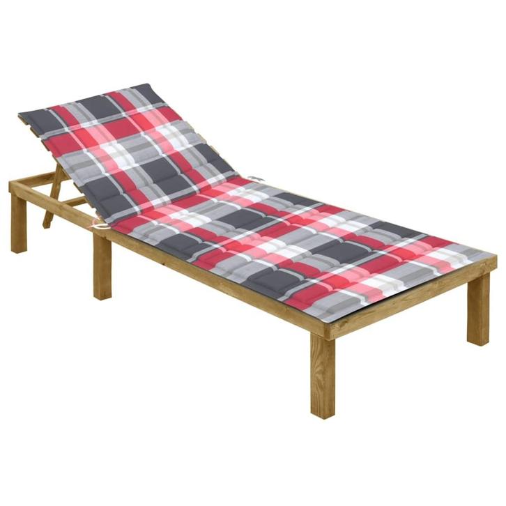 vidaXL Ligbed met rood geruit kussen geïmpregneerd, Tuin en Terras, Ligbedden, Nieuw, Verzenden