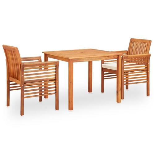 vidaXL 3-delige Tuinset met kussens massief acaciahout, Tuin en Terras, Tuinsets en Loungesets, Tuinset, Nieuw, 2 zitplaatsen