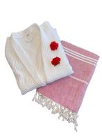 Wellness Pakket: Badjas Wafel & Hamamdoek 90x165cm Rood, Huis en Inrichting, Badkamer | Badtextiel en Accessoires, Verzenden, Nieuw