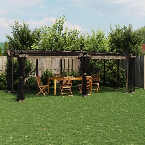 vidaXL Prieel met zijwanden van gaas 6x3 m staal taupe, Tuin en Terras, Partytenten, Nieuw, Verzenden