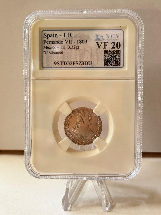 Spanje. Fernando VII. 1 Real 1809 Mexico TH VF20 (Zonder, Postzegels en Munten, Munten | Europa | Niet-Euromunten