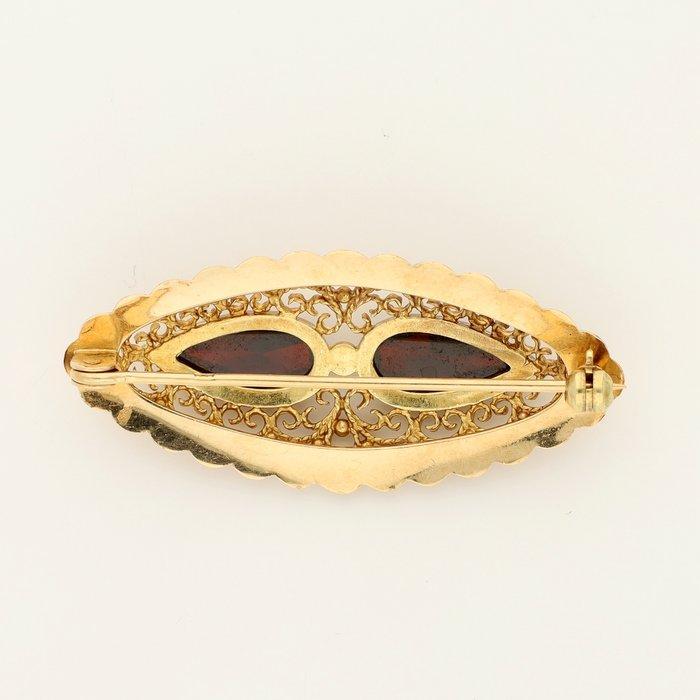 Broche - 14 karaat Geel goud - 2.88ct. tw. Granaat, Sieraden, Tassen en Uiterlijk, Antieke sieraden