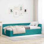 vidaXL Hoekbedframe met hoofdeinde Turquoise 90 cm x 190 cm, Verzenden, Nieuw, Stof