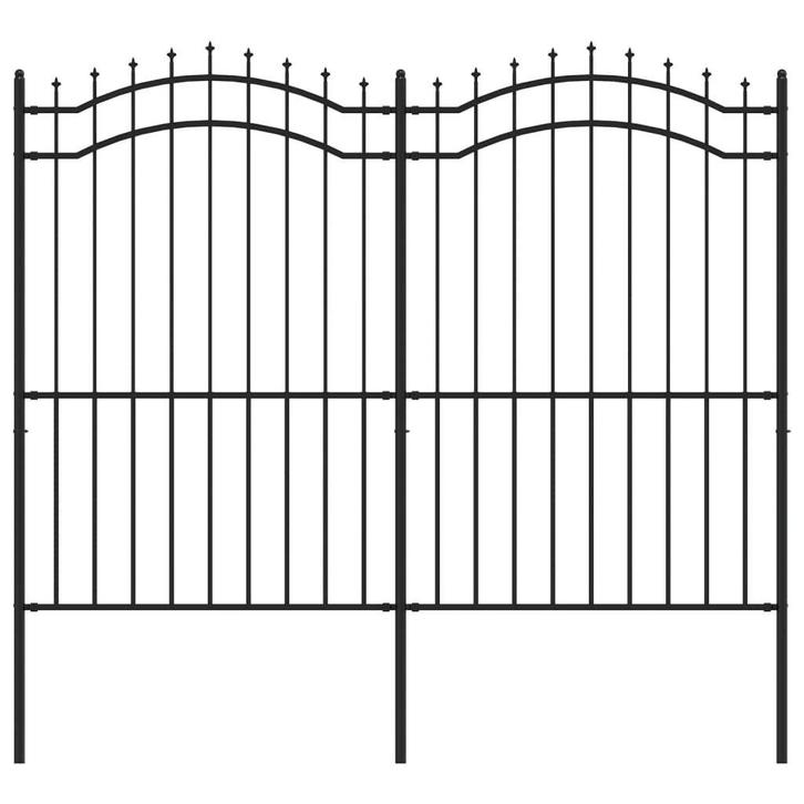 Gepoedercoat Staal Tuinhek Zwart 222cm | OP = OP, Tuin en Terras, Tuinhekken en Hekwerk, Nieuw, IJzer, Tuinhek, Ophalen of Verzenden