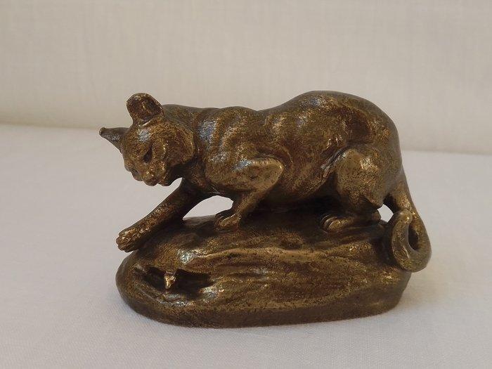Clovis Edmond Masson (1838–1913) - Beeld, Kat met muis - 5.8, Antiek en Kunst, Antiek | Keramiek en Aardewerk