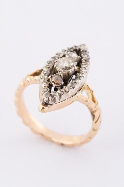Gouden markies ring met roos diamanten, Sieraden, Tassen en Uiterlijk, Ringen, Verzenden