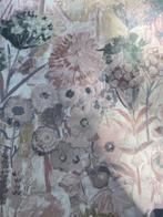 Tafelkleed met bloemachtig waterverfkunstwerk. - Tafelkleed, Antiek en Kunst