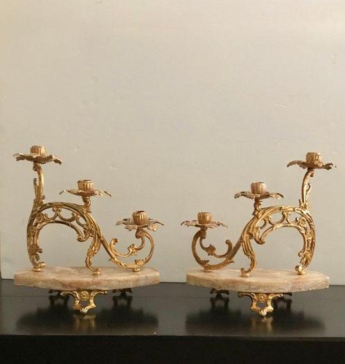 Kandelaber kandelabers met 3 kaarsen (2) - Legering, Marmer, Antiek en Kunst, Curiosa en Brocante