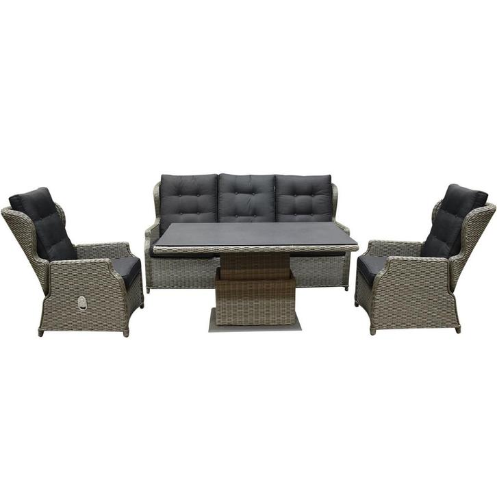 Ibiza stoel bank dining loungeset 4 delig grijs met, Tuin en Terras, Tuinsets en Loungesets, Nieuw, Wicker, Ophalen of Verzenden