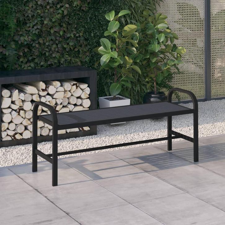 vidaXL Tuinbank 124,5 cm staal en HKC zwart, Tuin en Terras, Tuinbanken, Nieuw, Metaal, Verzenden