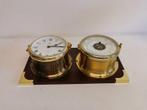 Scheepsbarometer, Scheepsklok (2) - Glas, Messing, metaal -