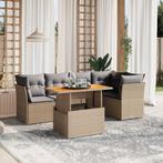 vidaXL 5-delige Loungeset met kussens poly rattan beige, Tuin en Terras, Tuinsets en Loungesets, 4 zitplaatsen, Nieuw, Loungeset