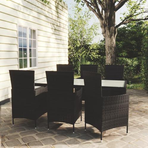 vidaXL 7-delige Tuinset met kussens poly rattan zwart, Tuin en Terras, Tuinsets en Loungesets, Tuinset, Nieuw, 6 zitplaatsen, Rotan