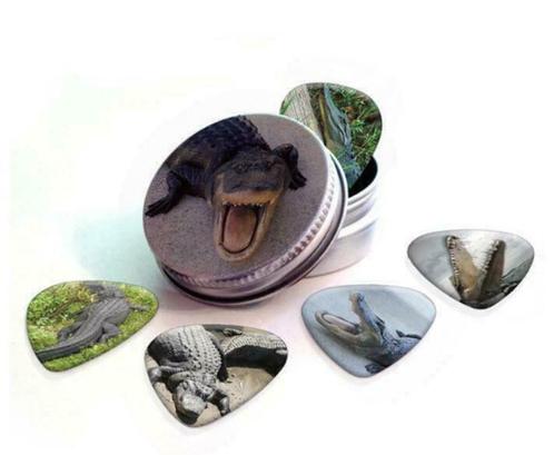 Blikje + plectrums met afbeelding van een Alligator Krokodil, Verzamelen, Overige Verzamelen, Nieuw, Ophalen of Verzenden