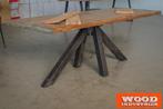 unieke stoere robuuste houten tafels unieke showroom 3000 m2, Huis en Inrichting, 200 cm of meer, Nieuw, Eikenhout, 100 tot 150 cm