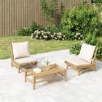 vidaXL 3-delige Loungeset met kussens bamboe crèmewit, Tuin en Terras, Verzenden, Nieuw, Hout, Loungeset