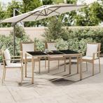 vidaXL Tuintafel met glazen blad poly rattan en gehard glas, Verzenden, Nieuw