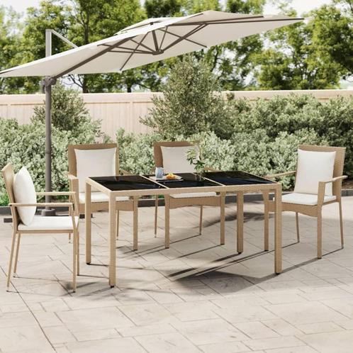 vidaXL Tuintafel met glazen blad poly rattan en gehard glas, Tuin en Terras, Tuintafels, Nieuw, Verzenden