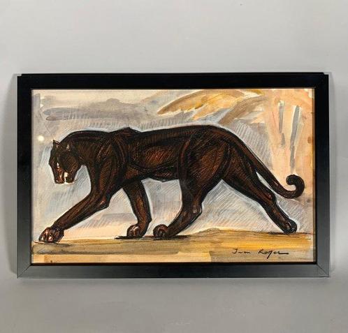 Jean Royer (XX) - Panthere marchant, Antiek en Kunst, Kunst | Schilderijen | Modern