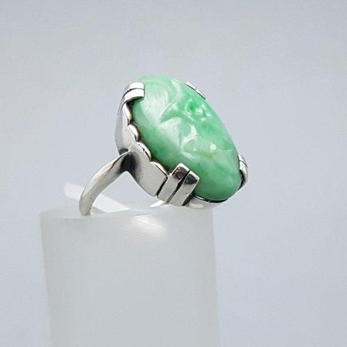Zilver, Art Deco, Jadeiet(getest) - Ring, Antiek en Kunst, Kunst | Designobjecten