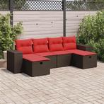 vidaXL 6-delige Loungeset met kussens poly rattan bruin, Verzenden, Nieuw, Rotan, Loungeset