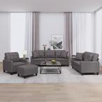 vidaXL 4-delige Loungeset met kussens kunstleer grijs, Verzenden, 150 tot 200 cm, Nieuw, Leer