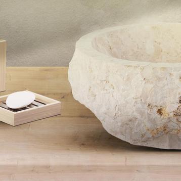 Waskom BWS Stone Rond 30-35x30-35x15 cm Natuurmarmer Creme beschikbaar voor biedingen