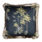 kussen fluweel gouden franjes palmboom zwart 45x45cm, Huis en Inrichting, Verzenden, Nieuw