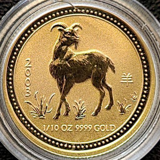 Gouden Lunar I - 1/10 oz 2003 Year of the Goat, Postzegels en Munten, Munten | Oceanië, Losse munt, Goud, Verzenden