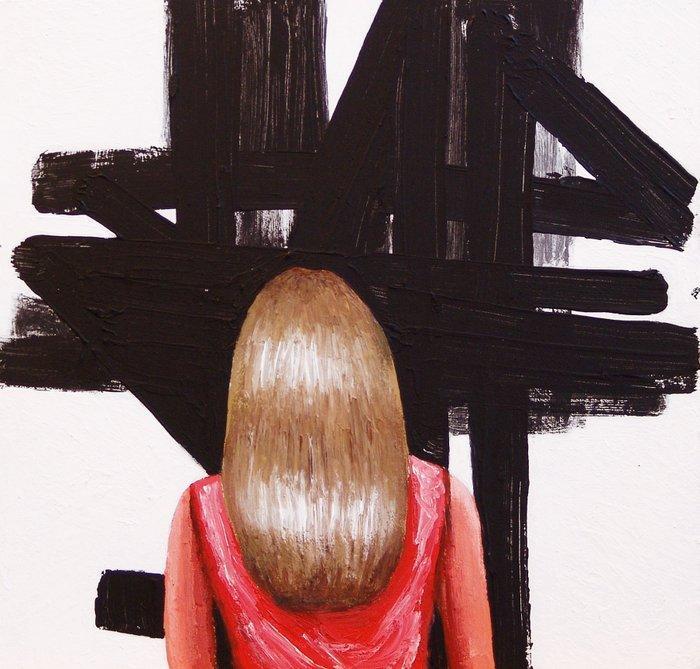 Gerard Boersma (1976) - Zwarte Streep (painting of a woman, Antiek en Kunst, Kunst | Schilderijen | Modern