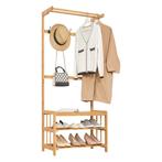 [en.casa] Schoenenrek Tornio met kapstok bamboe 168x70x35 cm, Verzenden, Nieuw