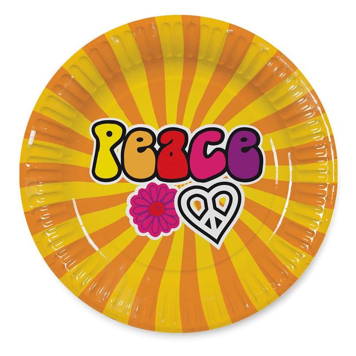 Hippie Borden Peace 23 cm (8st), Hobby en Vrije tijd, Feestartikelen, Nieuw, Ophalen of Verzenden