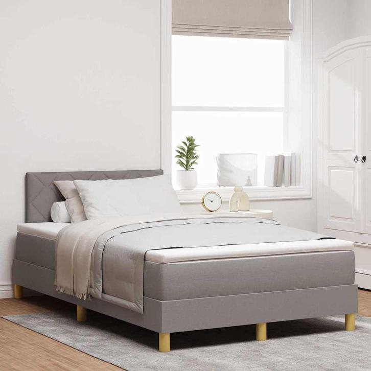 vidaXL Boxspringbed met matras met matras Taupe 120 x 190 cm, Huis en Inrichting, Slaapkamer | Bedden, Nieuw, Stof, Verzenden