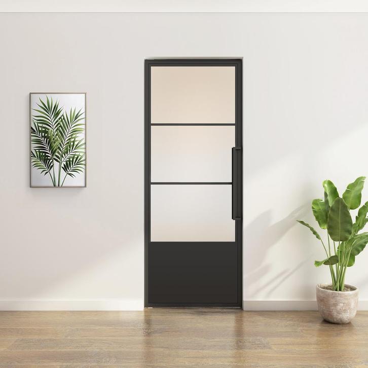 Stalen taatsdeur - 3 Vlaks met kickplate - Mat glas, Doe-het-zelf en Verbouw, Deuren en Horren, Nieuw, Metaal, Overige typen, 200 tot 215 cm