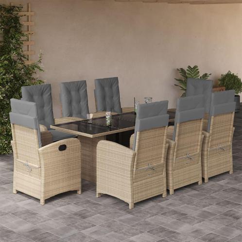 vidaXL 9-delige Tuinset met kussens poly rattan gemengd, Tuin en Terras, Tuinsets en Loungesets, Tuinset, Nieuw, 8 zitplaatsen