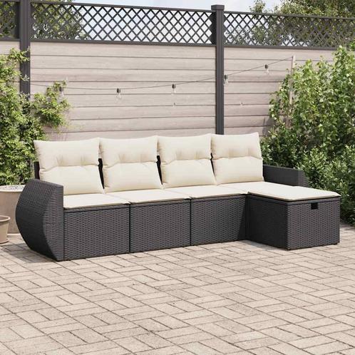 vidaXL 5-delige Loungeset met kussens poly rattan zwart, Tuin en Terras, Tuinsets en Loungesets, Loungeset, Nieuw, 5 zitplaatsen