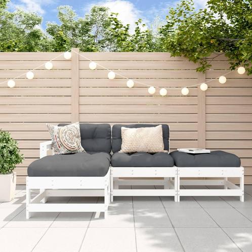 vidaXL 4-delige Loungeset massief grenenhout wit, Tuin en Terras, Tuinsets en Loungesets, Loungeset, Nieuw, 4 zitplaatsen, Verzenden