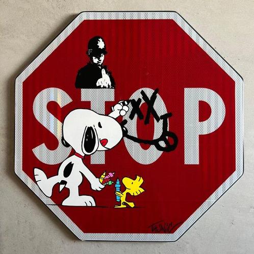 Thonic (XXI) - Banksy x Snoopy - STOP - He says so…, Antiek en Kunst, Kunst | Schilderijen | Modern