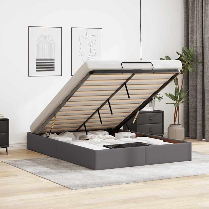 vidaXL Bedframe zonder matras 140x200 cm kunstleer grijs, Huis en Inrichting, Slaapkamer | Bedden, 140 cm, 200 cm, Grijs, Tweepersoons