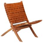 vidaXL Klapstoel gekruiste strepen echt leer bruin, Huis en Inrichting, Stoelen, Verzenden, Nieuw, Bruin